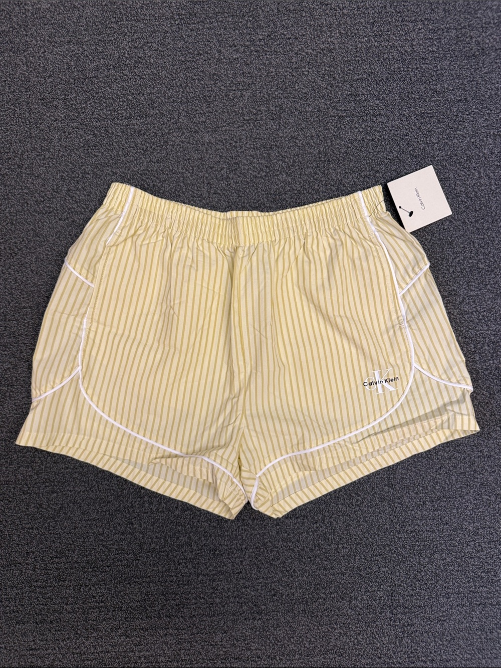Calvin Klein Cotton Poplin Track Sleep Shorts in Sera Stripe Pear Sorbet